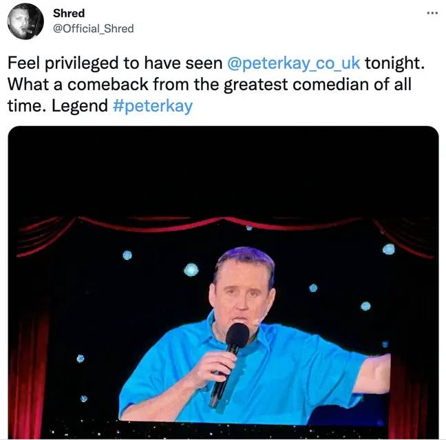 The comedian's comeback tour kicked off in Manchester on 2 December. Credit: @Official_Shred/Twitter
