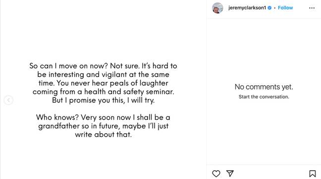 学分：JeremyClarkson1/Instagram
