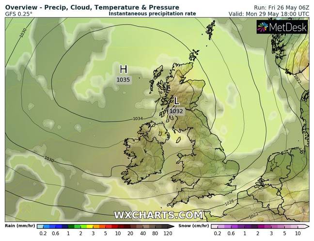 Temperatures in London are tipped to go all the way up to 28 degrees. Credit: WXCharts
