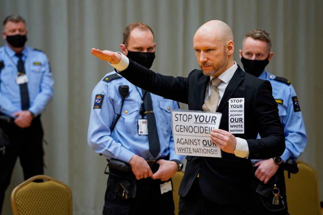 Breivik gave a Nazi salute at his parole hearing. Credit: Alamy