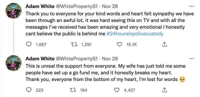 White tweeted to thank the public for their support. Credit: Twitter