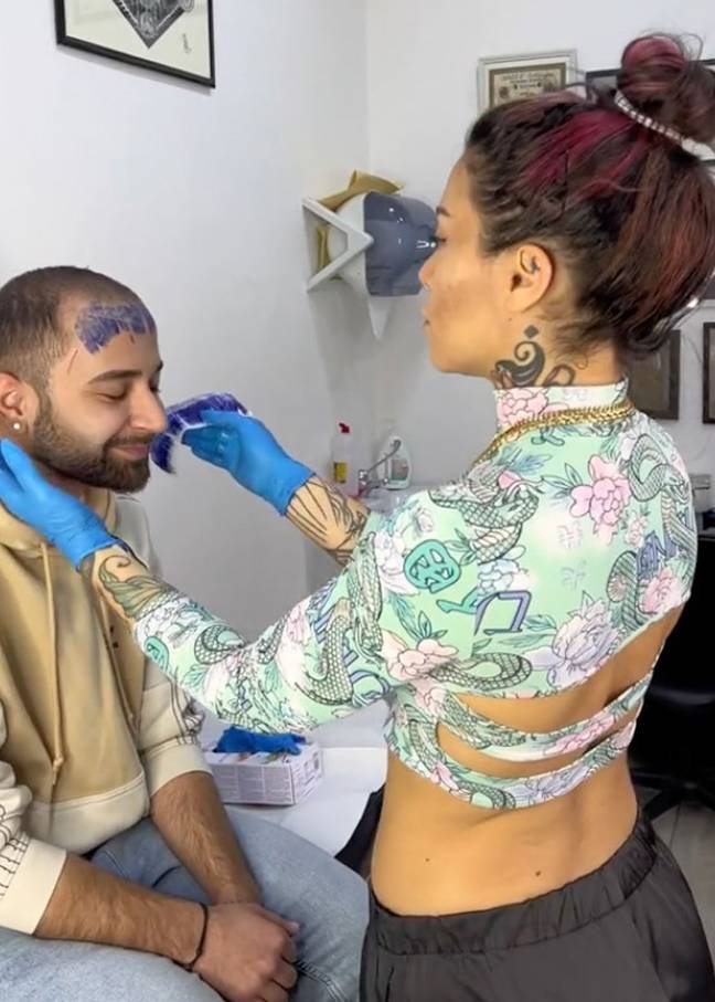 He had it done at Gipsy.g Tattoo & Piercing in Fondi, Italy. Credit: Caters