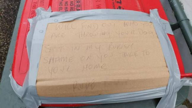 This note was left on top of a wheelie bin for local dog walkers. Credit: reddit/r/sydney