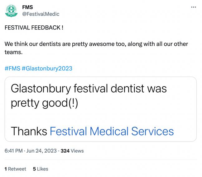 People are seeking dental care at Glasto. Credit: @FestivalMedic/Twitter