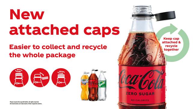 Coca-Cola bottles will now have attached caps. Credit: Alamy 