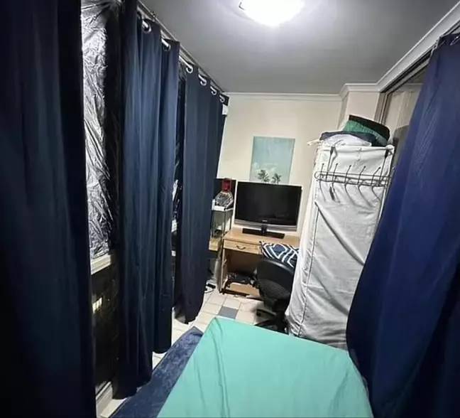 One 'room' available for rent as Sydney suffers a rental crisis. It is actually a balcony turned into a room thanks to the power of tarps. Credit: Inner West Buy, Sell and Give Away/Facebook Marketplace.