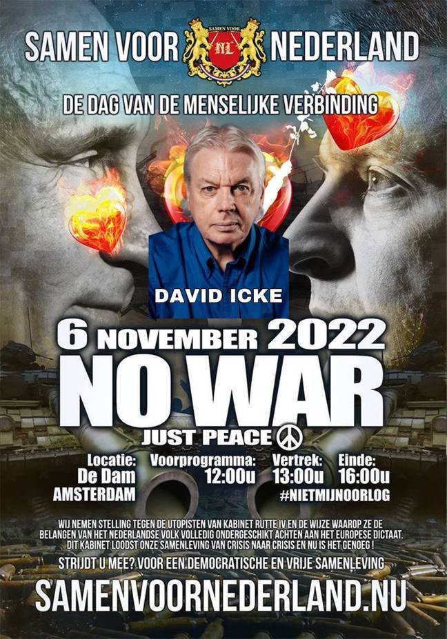 The conspiracy theorist was set to attend the Samen voor Nederland over the weekend. Credit: Twitter/Samen voor Nederland