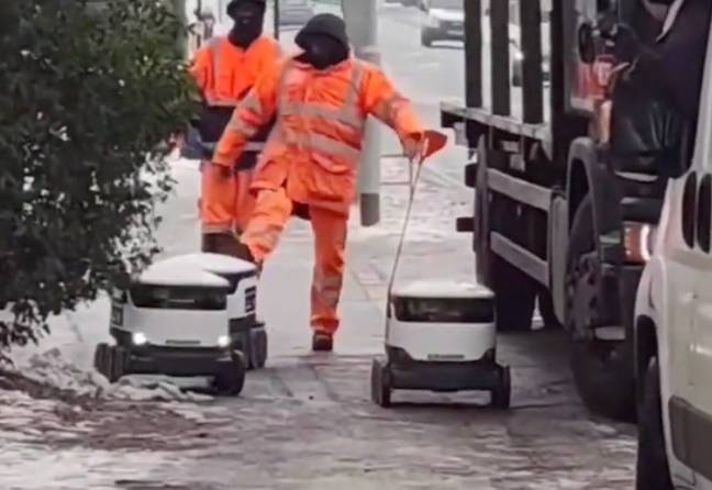 Social media users are outraged by a video of a man kicking a delivery robot. Credit: @seenintheworld/ TikTok