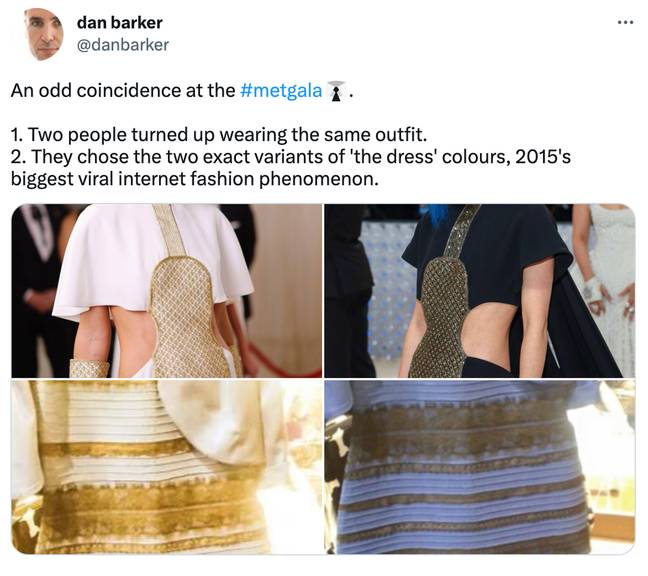 Social media fans have likened the fashion faux pas to a viral meme. Credit: @danbarker/Twitter