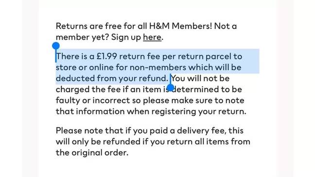 H&amp;M was previously going to charge for both online and in-store returns. Credit: H&amp;M