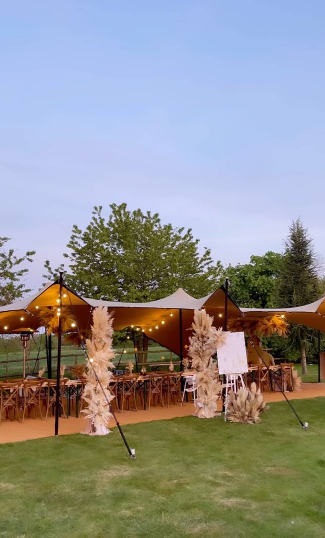 The breathtaking safari-themed shower took place under a marquee with rustic style long tables (Credit: Instagram/@thebowenhome)