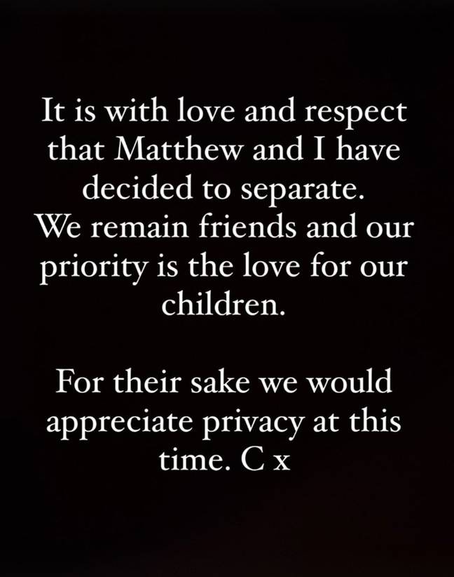 The pair shared a joint statement to Instagram following their split. Credit: Instagram/@miss_charleywebb