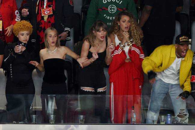 Taylor could be seen cheering on Travis from the sidelines. Credit: Rob Carr/Getty