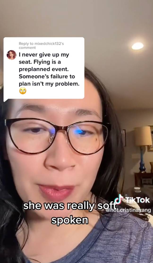 The TikToker explained how she was sitting in a premium economy seat during a flight from Hawaii to Seattle. Credit: TikTok/@not.cristinayang