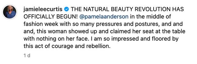 Jamie Lee Curtis was full of praise for Pamela Anderson. Credit: Instagram/@jamieleecurtis