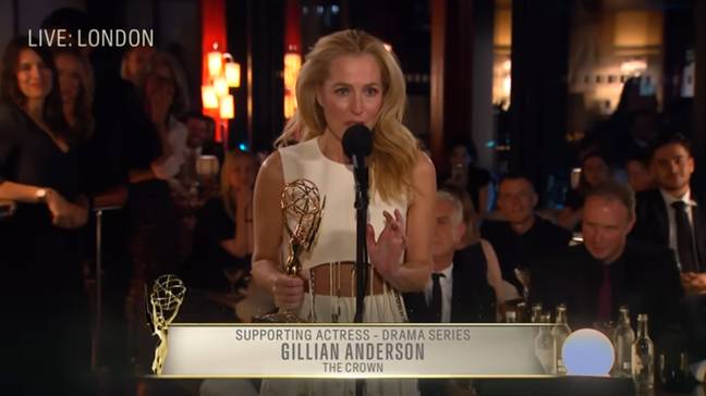 Gillian Anderson won Best Supporting Actress in a Drama for her role in The Crown (Credit: CBS/Paramount+/YouTube/Television Academy)