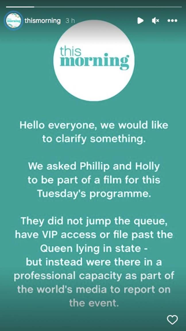 This Morning producers refuted claims that the pair skipped the queue. Credit: This Morning/Instagram.