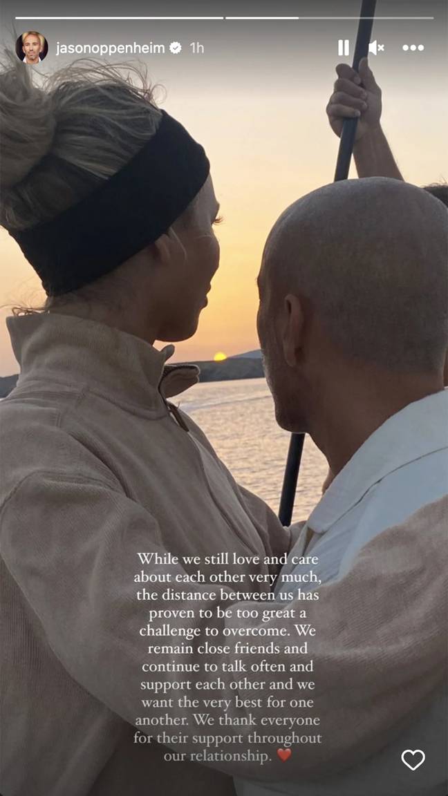 Jason Oppenheim uploaded a picture of the pair to his Instagram story alongside a statement. Credit: Instagram/@jasonoppenheim