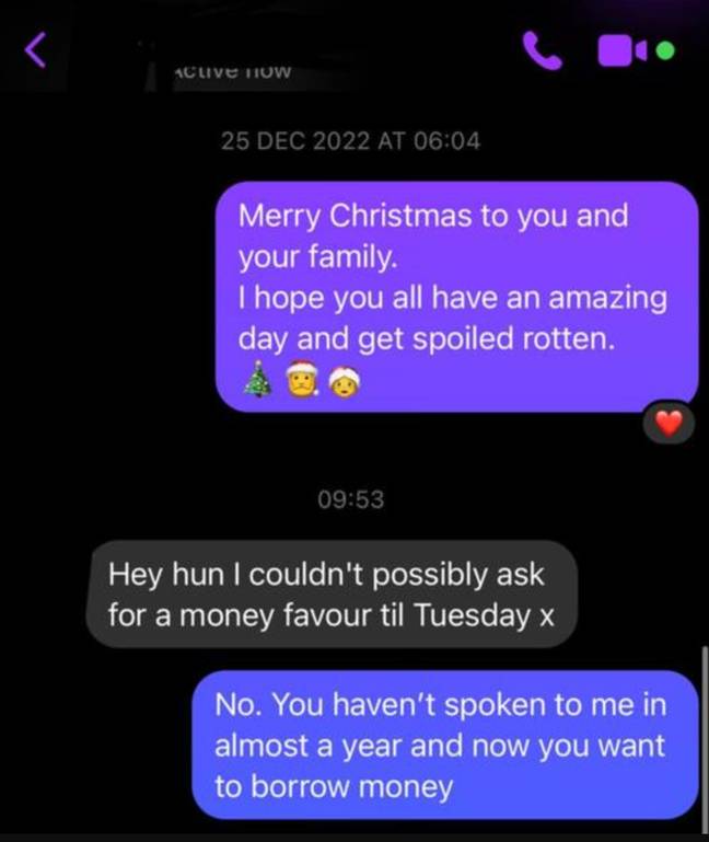 One woman was fuming after her friend asked to borrow money after nearly a year of not talking. Credit: Facebook