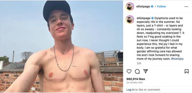 Elliot Page was praised by fans for sharing the shirtless snap. Credit: Instagram/@elliotpage