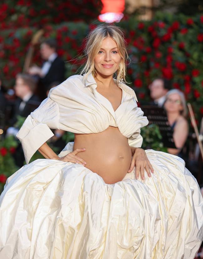 Sienna Miller wore a showstopping dress showing off her baby bump. Credit: Karwai Tang/WireImage