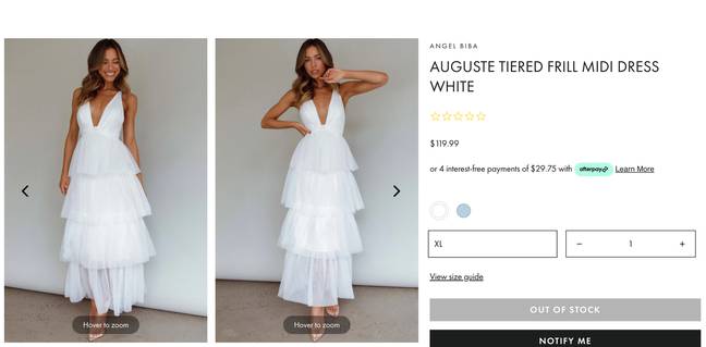 The dress is called the 'August Tiered Frill Midi Dress White'. Credit: Selfie Leslie