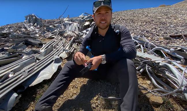 Mark Vin found the wreckage of a plane which is believed to have crashed while flying to Area 51. Credit: YouTube/Brave Wilderness