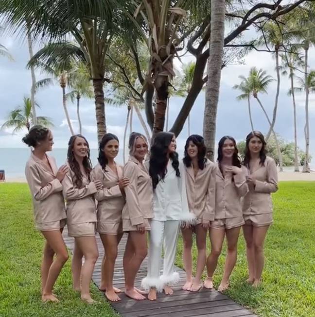 The bridesmaids wore matching pyjamas. Credit: @hikels/TikTok