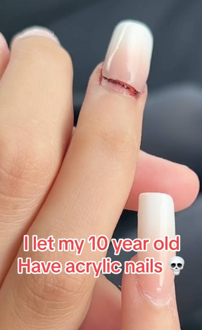 Acrylic nails are not advised for young girls. Credit: TikTok/@itsmebadmom