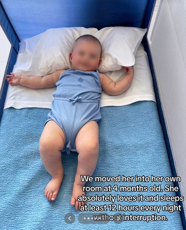 A mum shared that she let her baby sleep in her own room at 4 months old. TikTok/@linzz_xo
