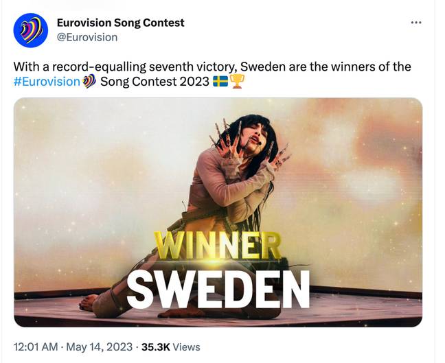 Sweden charged ahead after votes from viewers. Credit: Twitter/@eurovision