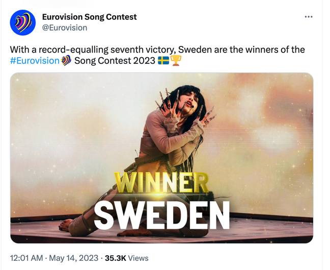 Sweden charged ahead after votes from viewers. Credit: Twitter/@Eurovision