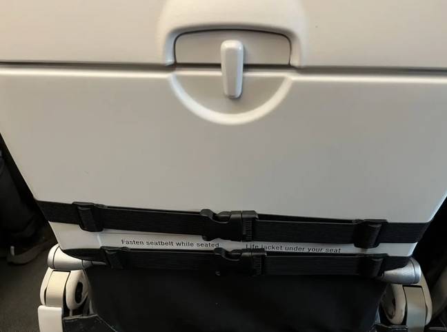 A plane passenger was left feeling ‘mildly furious’ after the person sitting in front of them attached a device to their seat. Credit: Reddit/DriveFearless
