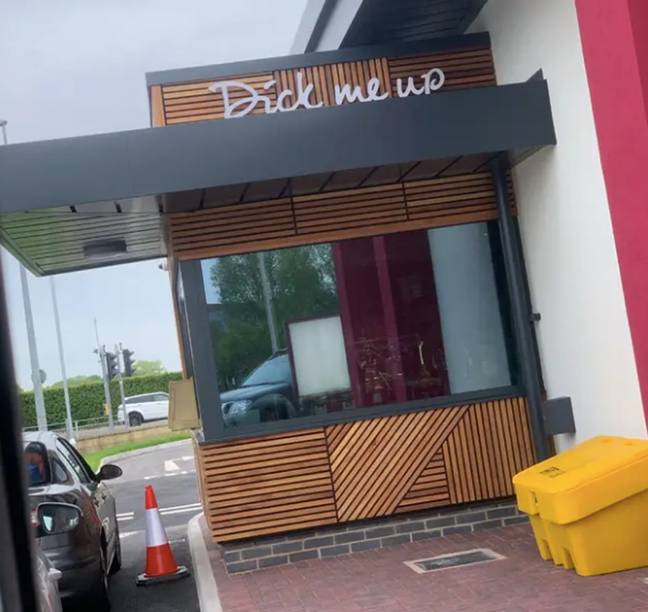 The sign appeared to read 'd*ck me up' (Credit: Kennedy)
