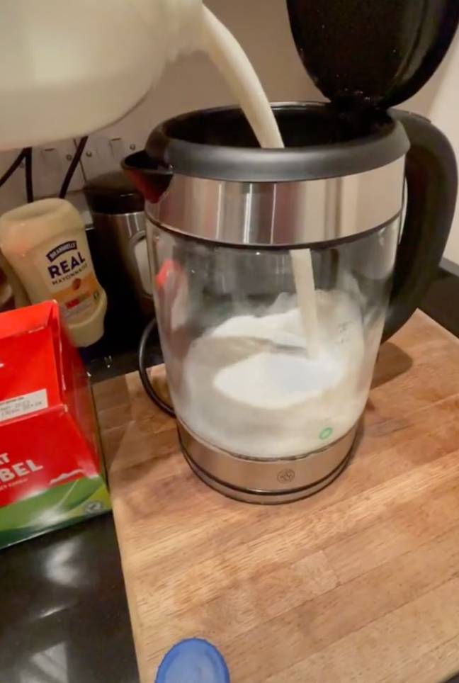 Not the milk in the kettle!!! (Credit: TikTok/@swfinds)