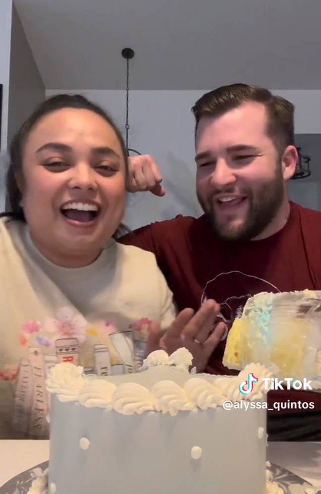 The couple found they were having a boy on their second attempt at a gender reveal. Credit: TikTok/@alyssa_quintos