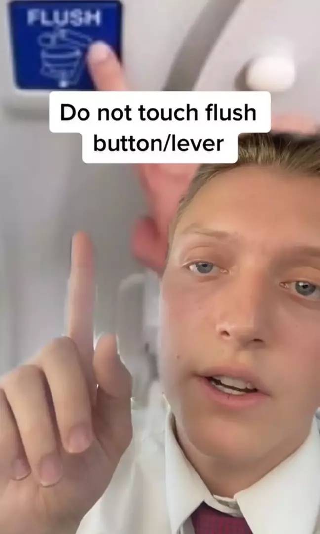 You've also got to avoid touching toilet flush buttons too. Credit: TikTok/@tommycimato