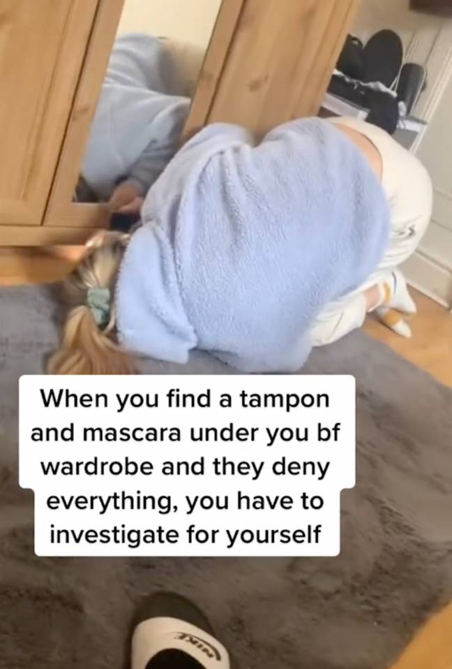 The woman found the tampon under the wardrobe (Credit: TikTok)