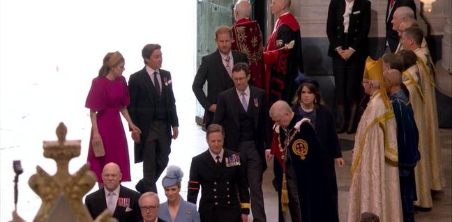 Prince Harry arriving at the coronation. Credit: BBC