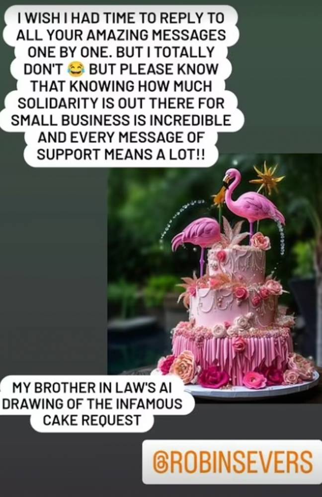 Three Little Birds bakery owner Rebecca Severs has responded to the latest 'cake gate' drama. Credit: Instagram/@3littlebirdsbakery