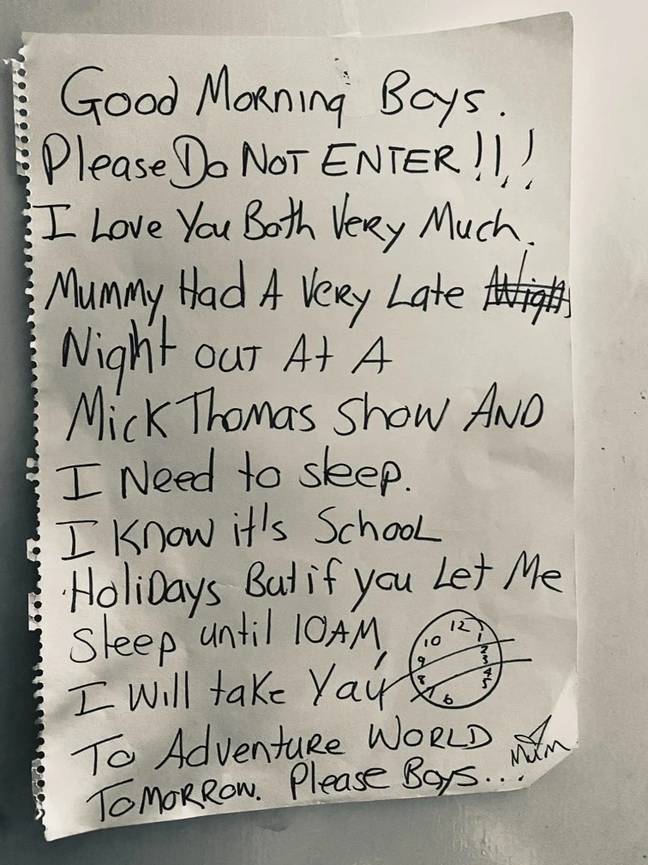 The mum left a note outside her bedroom door. Credit: Facebook/The Waifs