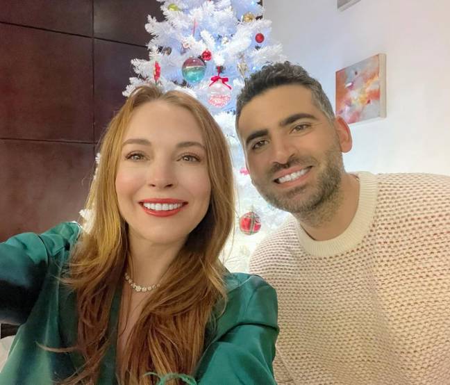Lohan with husband Shammas last Christmas. Credit: Instagram/@lindsaylohan