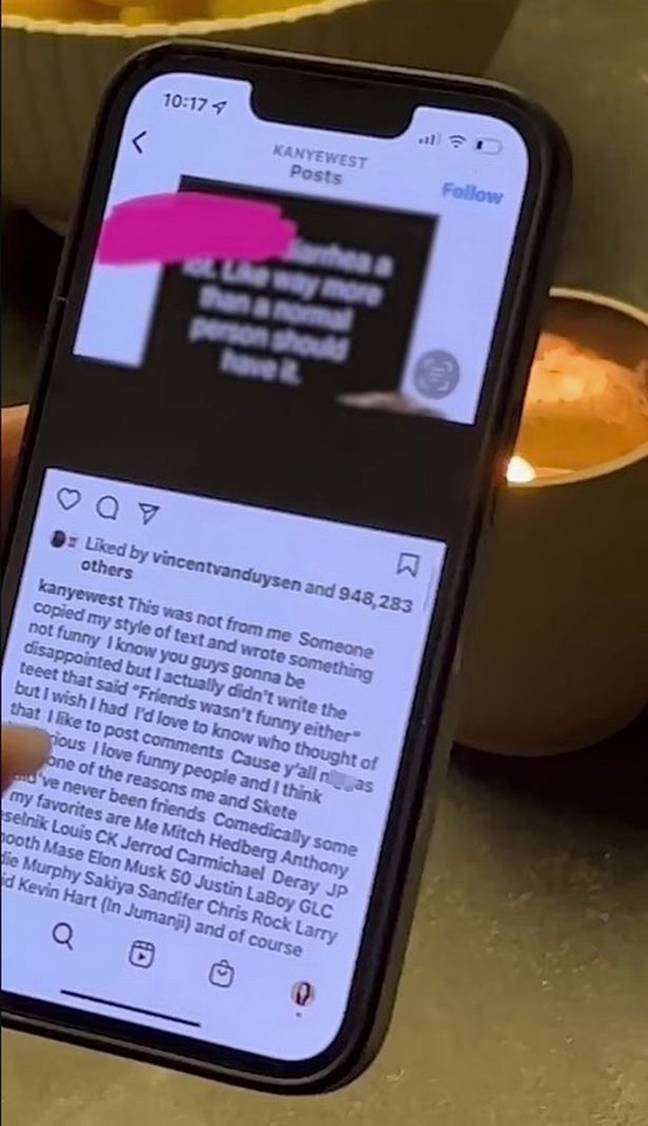 Courteney Cox filmed herself reading Kanye's post. Credit: @courteneycoxofficial/Instagram.