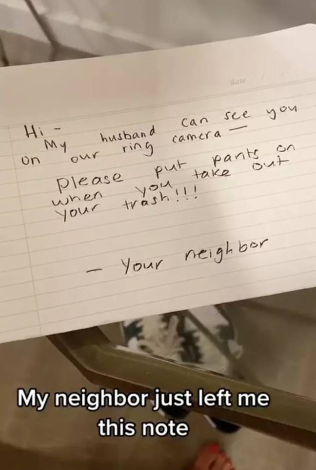 The note was sent after the TikToker took her bins out. Credit: TikTok/@emilyk8zz