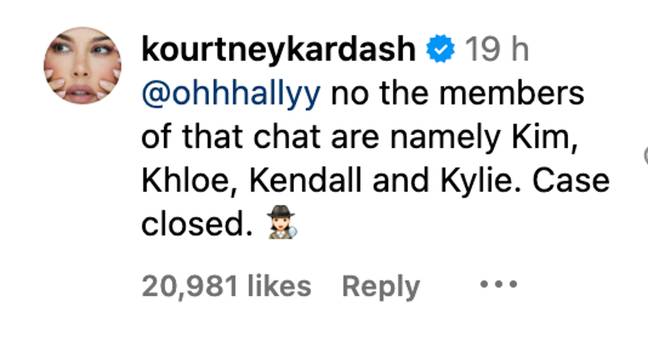 Kourtney claimed her sisters are the only ones in the chat. Credit: Instagram/@kourtneykardash