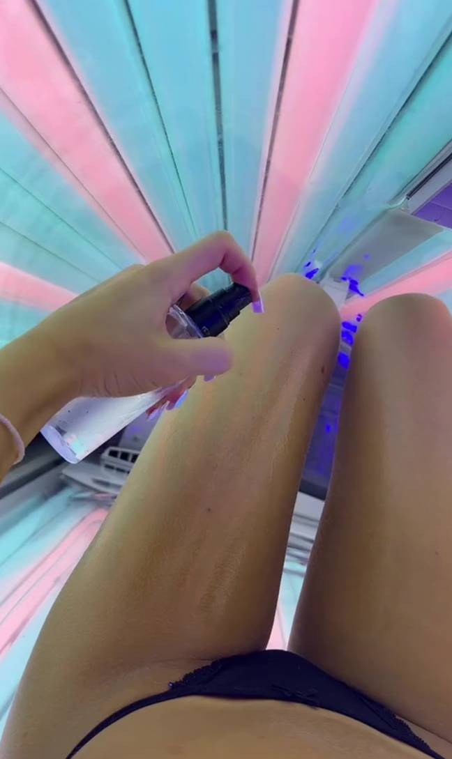 The woman has faced backlash after sharing her 'dangerous' sunbed routine. Credit: TikTok/@bethany_rowe