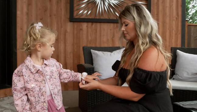 Brooke King has started attaching an AirTag to her three-year-old daughter when they're out and about in busy areas. Credit: ABC News