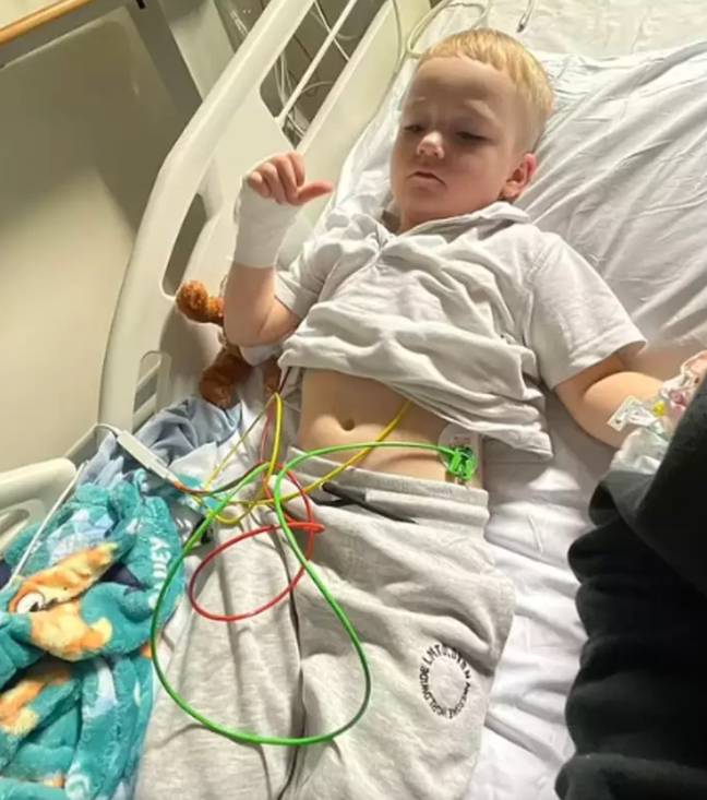 Four-year-old Albie was hospitalised for three days after drinking a strawberry-flavoured slushy. Credit: Kennedy News and Media