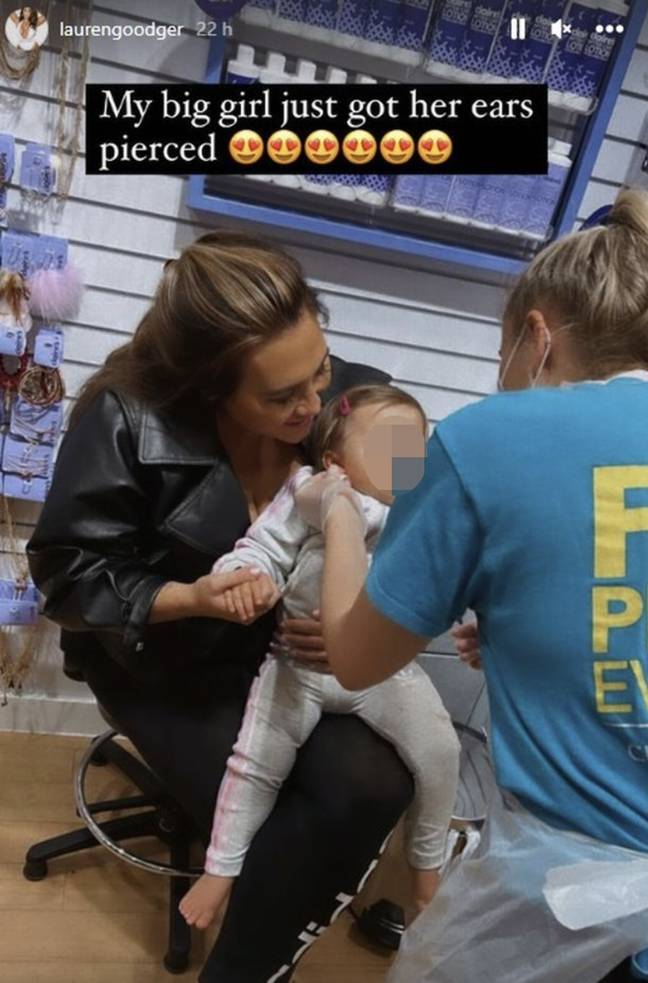 Lauren Goodger has shared a photo of her baby daughter Larose having her ears pierced. Credit: Instagram/@laurengoodger