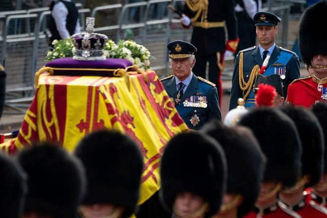 King Charles and Prince William following the Queen's coffin. Credit: PA / Aaron Chown
